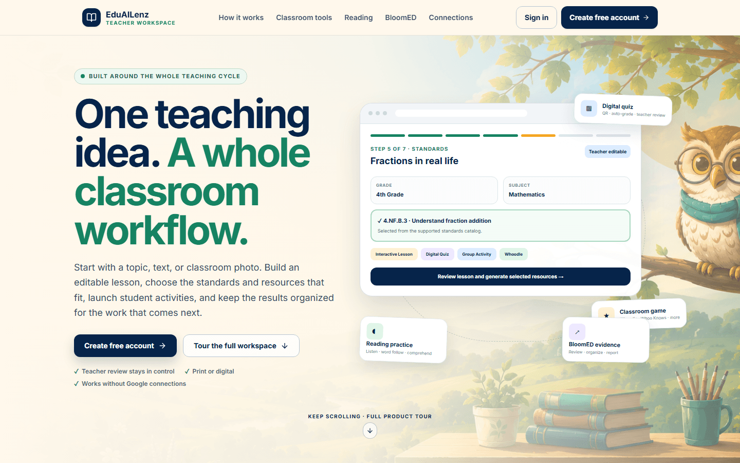 Current public EduAILenz teacher-workspace homepage