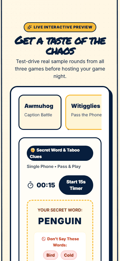 Live Mudoinkle Witigglies preview arranged for a phone